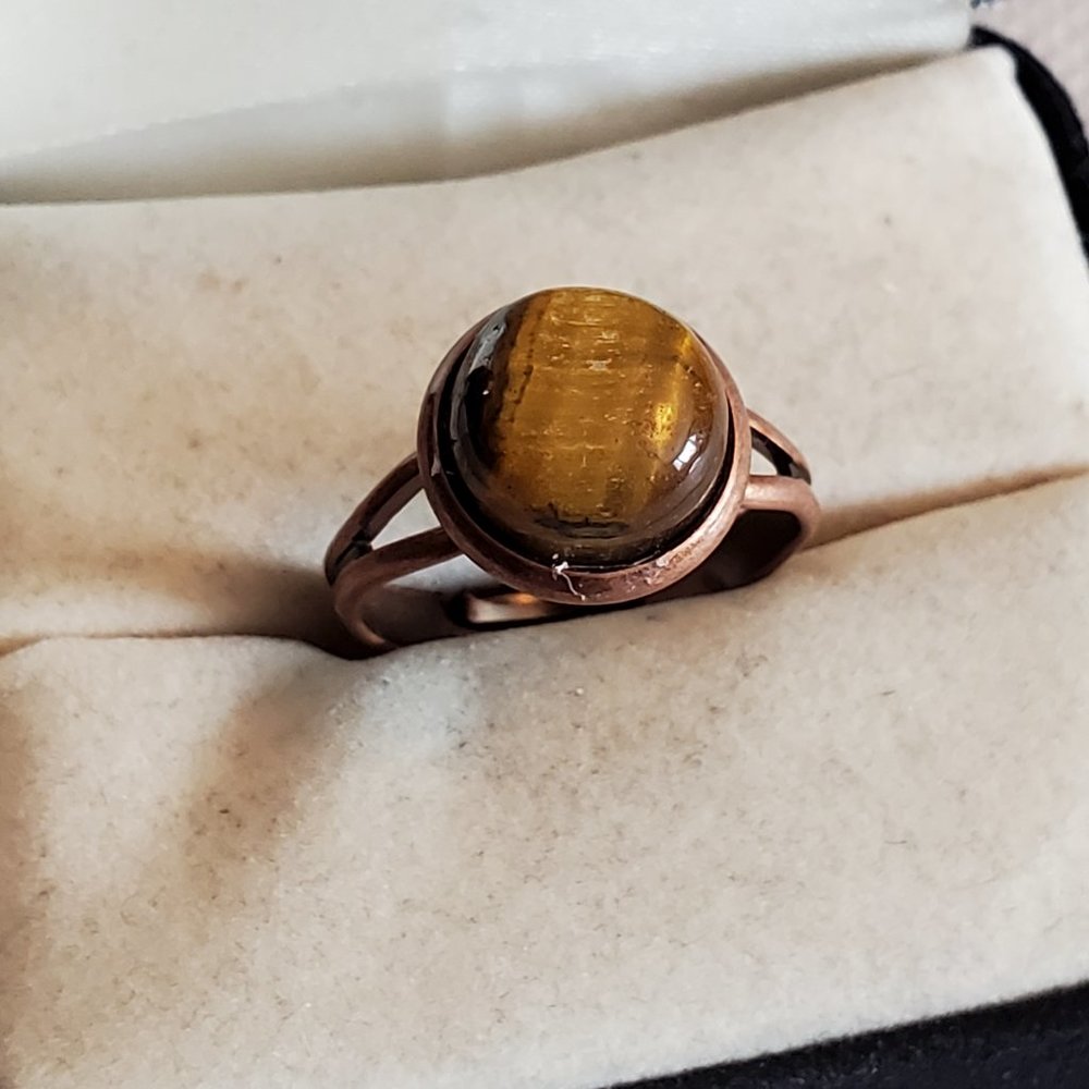 Bronze Tone Adjustable Tiger's Eye Ring Artisan
